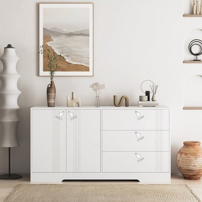 HDZNVF Sideboard Buffet Cabinet with Storage, Modern Kitchen Buffet Storage Cabinet with Drawer and Doors, White
