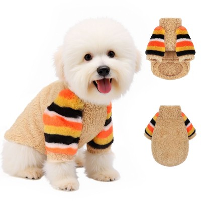 Dog Jumpsuits for Small Dog Winter Warm Velvet Turtleneck Sweater Pet Clothes with Rainbow Sleeves