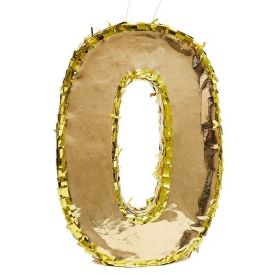 Number 0 Gold Foil Party Pinata for Birthday, Centerpiece Decoration, 16 X 10.5 X 3 inches