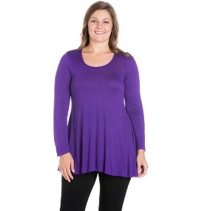 24seven Comfort Apparel Womens Poised Long Sleeve Swing Plus Size Tunic Top - 1 of 4