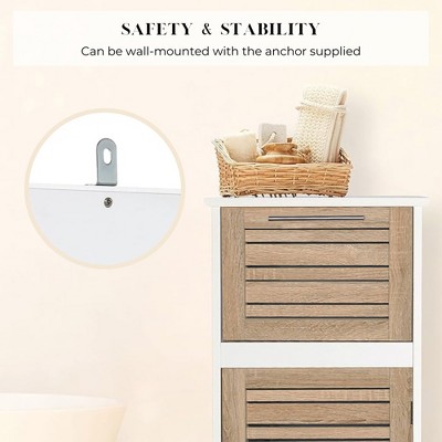 White and Oak Freestanding Bathroom Cabinet with Adjustable Shelving