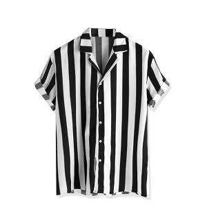 Lars Amadeus Men's Summer Striped Shirts Short Sleeves Button Down Beach Color Block Shirt - 1 of 4