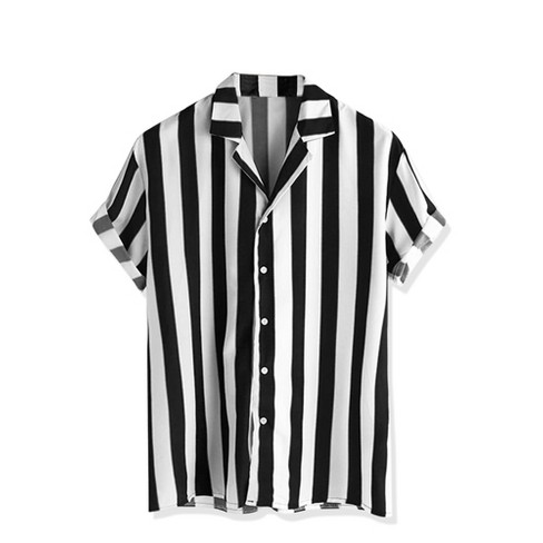 B91xZ Shirts for Men Men Spring and Summer Top Shirts Stripe Casual Lapel  Single Beach Shirt Outdoor Short Sleeve Mens Shirts Black,Size S 