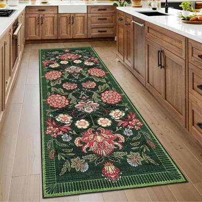 Floral Botanical Washable Kitchen Runner Rugs Non Slip Vintage Boho Cottage Long Rug for Hallways Bedroom Entryway