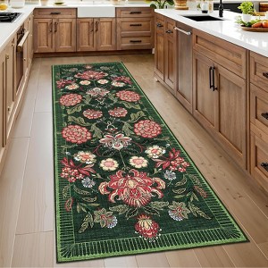 Floral Botanical Washable Kitchen Runner Rugs Non Slip Vintage Boho Cottage Long Rug for Hallways Bedroom Entryway - 1 of 4