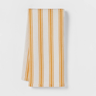 Cotton Basketweave Stripe Kitchen Towel Yellow - Threshold™