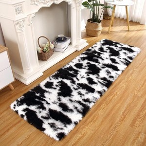 Acekool 2x6 Black White Shag Rug, Ultra Soft Tie-Dye Plush Runner, High Pile Non-Slip Fuzzy Carpet for Bedroom, Nursery, Living Room - 1 of 4