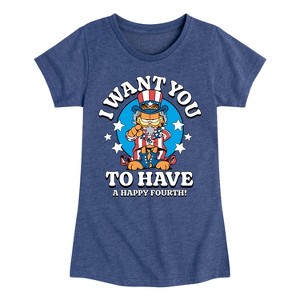 Girls' - Garfield - Want You To Have A Happy Fourth Fitted Short Sleeve Graphic T-Shirt - 1 of 4