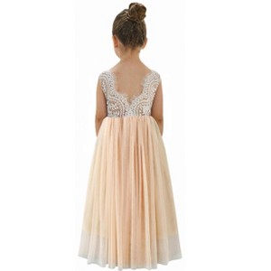 2Bunnies Girls' 12M-12yr Peony Lace Sleeveless Maxi Flower Girl Dress  Champagne 12-14 Years : Target