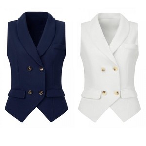 INSPIRE CHIC Women's Lapel Collar Dressy Versatile Racerback Waistcoat Suit Vest 2 Packs - 1 of 4