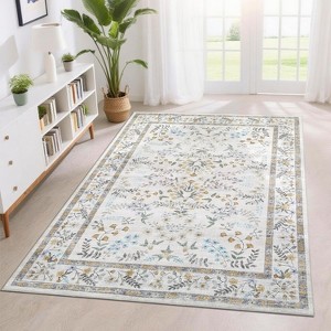Washable Hallway Runner Rug Non-Slip, Modern Floral Low Pile Carpet for Kitchen Laundry Bedroom, Stain Resistant Foldable Floor Mat - 1 of 4