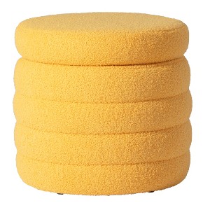 WestinTrends Alexandria Mid-Century Modern Faux Shearling Shearling Round Storage Ottoman - 1 of 4
