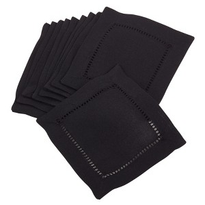 Saro Lifestyle Cocktail Napkin With Hemstitch Border Design (Set of 12), 6"x6", Black - 1 of 3
