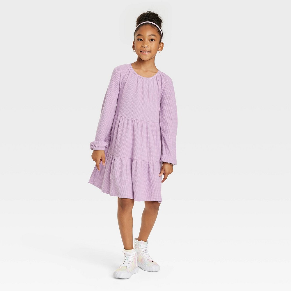 Girls' Tiered Long Sleeve Dress - Cat & Jack Dusty Violet L