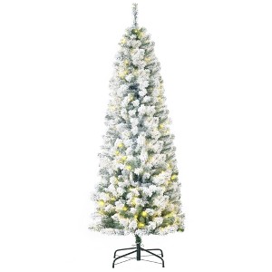 6ft Pre-Lit Snow-Flocked Slim Douglas Fir Artificial Christmas Tree with Realistic Branches, 250 LED Lights and 462 Tips - 1 of 4