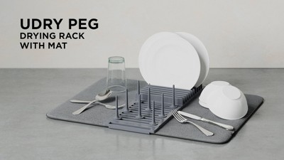 Charcoal Foldable Dish Drying Rack with Microfiber Mat