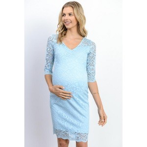 Hello MIZ Womens Floral Scallop Lace V-Neck Maternity Dress - 1 of 1
