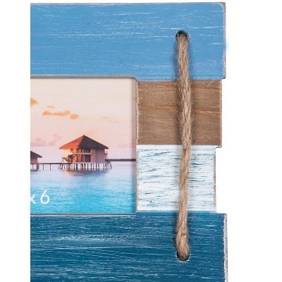 Coastal Blue and Brown Wood Tabletop Photo Frame