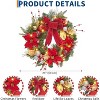24"Pre-Lit Christmas Wreath with Red Ribbon&Gold Accents,20 LED Lights 8 Modes Battery Operated,Indoor Outdoor Front Door Holiday Decor with Ornament - 3 of 4