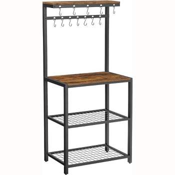 VASAGLE Kitchen Baker's Rack Microwave Oven Stand with Storage Shelves & 12 Hooks Industrial 15.7 x 23.6 x 59.6 Inches Rustic Brown and Black
