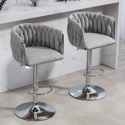 Adjustable 360º Swivel Counter Height Barstools Set of 2,Fabric Upholstered Counter Barstools with Footrest,Kitchen Island Stools-Cuddlewood