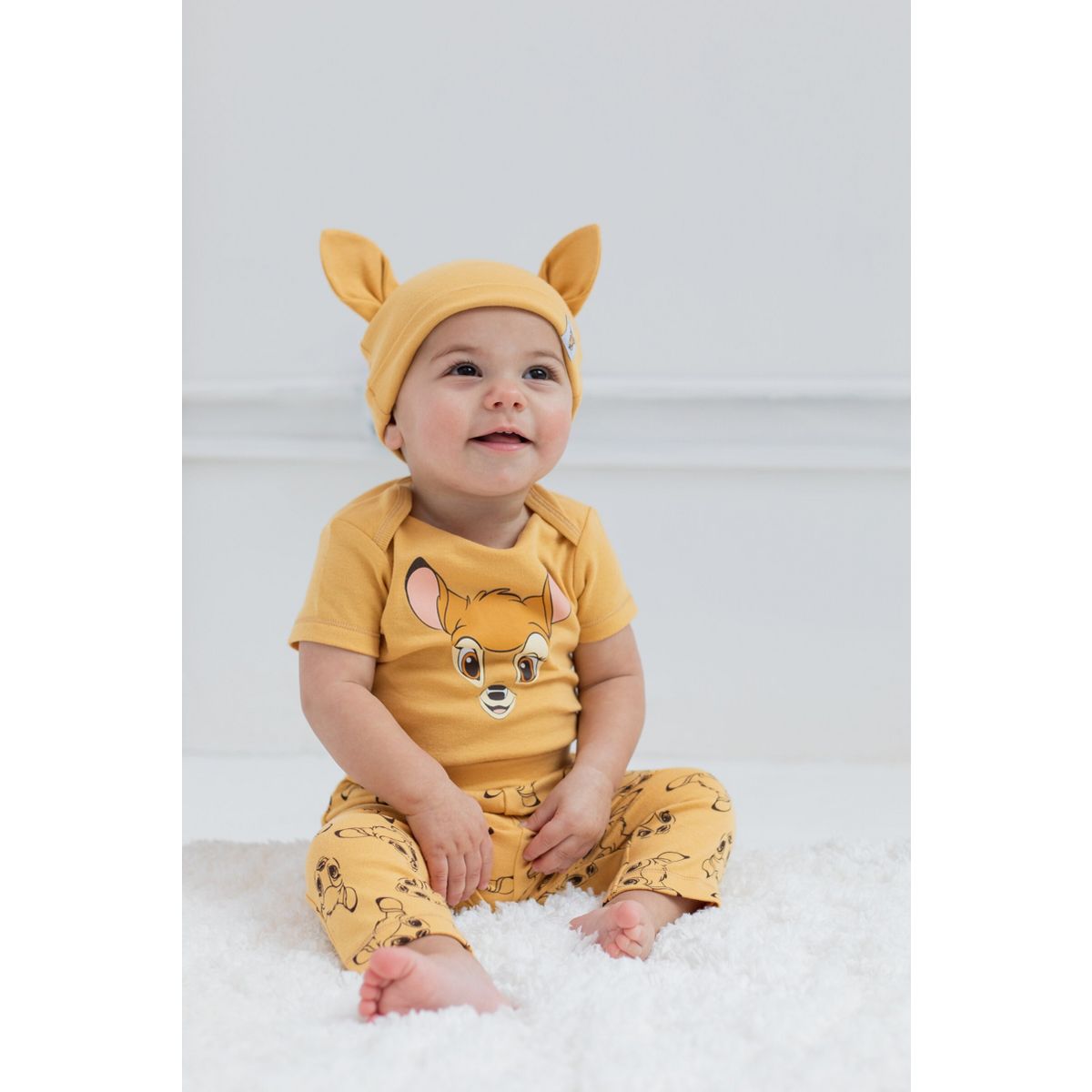 Disney Classics Winnie the Pooh Lion King Bambi Baby Bodysuit Pants and Hat 3 Piece Outfit Set Newborn to Infant - thumbnail 2