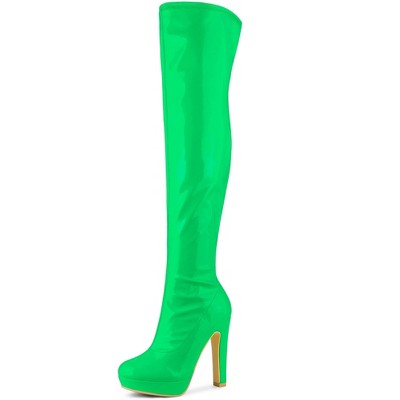 Allegra K Women's Platform Round Toe Chunky Heels Over the Knee High Boots