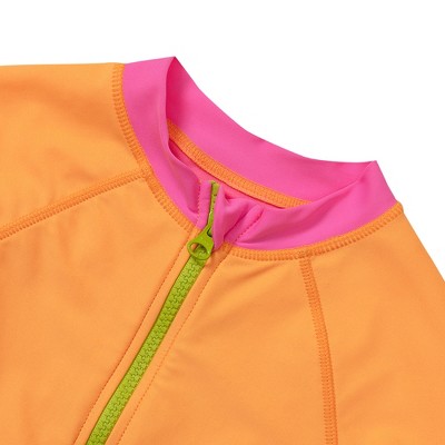 Lands' End Kids Chlorine Resistant Long Sleeve One Piece Half Zip Swimsuit - Large - Orange/Pink Colorblock — фото 2