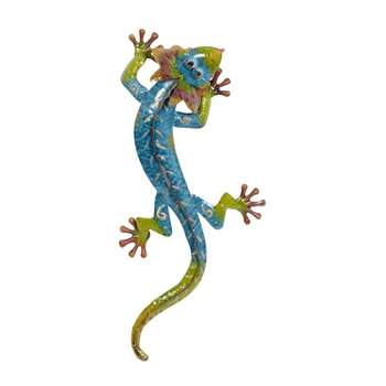 5" x 28" Iron Eclectic Lizard Wall Décor Blue/Green - Olivia & May