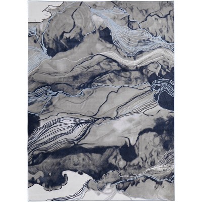 Gaspar Modern Abstract Blue/Gray/Ivory Area Rug