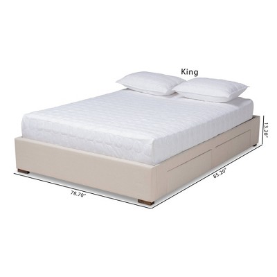Contemporary King-Sized Walnut Wood Upholstered Bed Frame with Storage