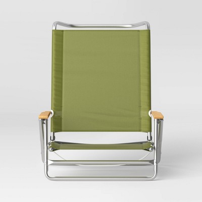 Recycled Fabric 5 Position Aluminum Outdoor Portable Beach Chair with Wood Arms Green - Threshold&#8482;_3