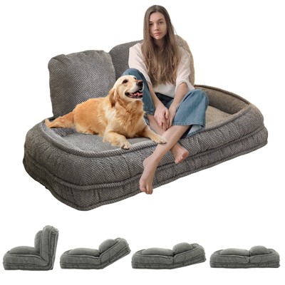 Adjustable Human Dog Bed, Convertible Lazy Sofa Bed with 5 Backrest Position, Pillow and Cushion, Cozy Dog Bed, Floor Chair Bean Bag for Living Room