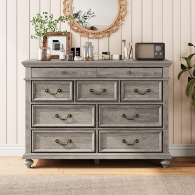 Farmhouse 9-Drawer Dresser, 47" Wide Rustic Wood Chest with Metal Handles, Vintage Storage Organizer for Bedroom or Living Room