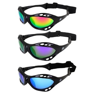 3 Pairs of Birdz Eyewear Seahawk Safety Goggles with Pink Mirror, Purple, Green Mirror Lenses - 1 of 4