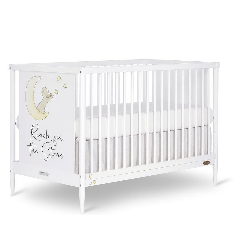 Dream On Me Moon Bear Reaching For The Stars 4 In 1 Modern Island Convertible Crib With Rounded Spindles Mural On One End Panel, White Finish, 3 of 8