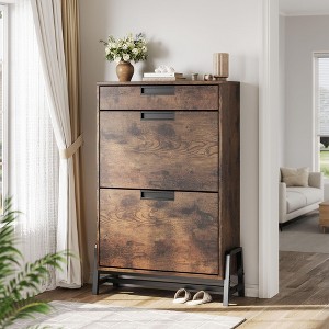 Shoe Storage Cabinet features 2 flip top drawers and 2 top drawer, freestanding hidden shoe storage with adjustable shelves for Hallway, living rooms - 1 of 4