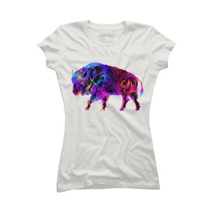 Junior's Design By Humans Rainbow Buffalo By ZeichenbloQ T-Shirt - 1 of 3