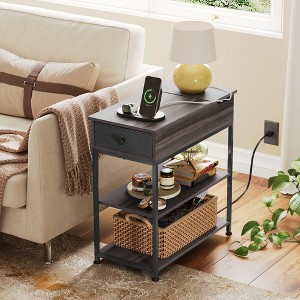 Side Table with 2 USB Ports and 2 Outlets, Flip Top End Table with Drawer and Storage Shelves, End Stand with Charging Station - 1 of 4