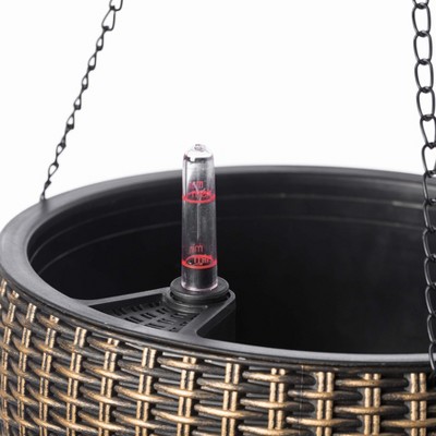 10" Bronze Self-Watering Hanging Basket Planter with Pink Flowers