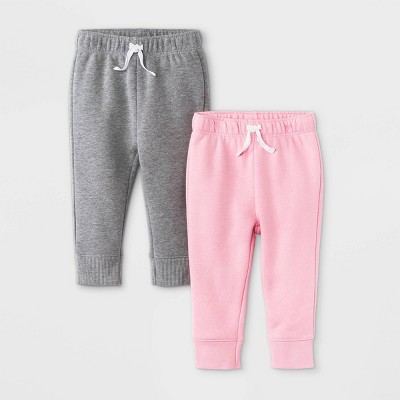 Image of Baby Girls' 2pk Fleece Jogger Pull-On Pants - Cat & Jack™ Fun Pink/Gray 6-9M