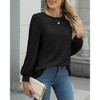 Women's Tops Relaxed Fit Round Neck Puff Sleeve Long Sleeve Casual Tshirt - 3 of 4