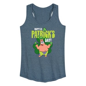 Women's SpongeBob Squarepants Happy St Patricks Day Graphic Racerback Tank - Heather Blue - 4X - 1 of 4
