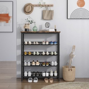 Industrial shoe rack, adjustable country style 5-layer shoe rack storage rack, with 4 mesh shelves - 1 of 4