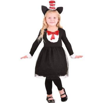 HalloweenCostumes.com 4T Girl Dr. Seuss The Cat in the Hat Costume for Toddler Girls., Black/Red/White