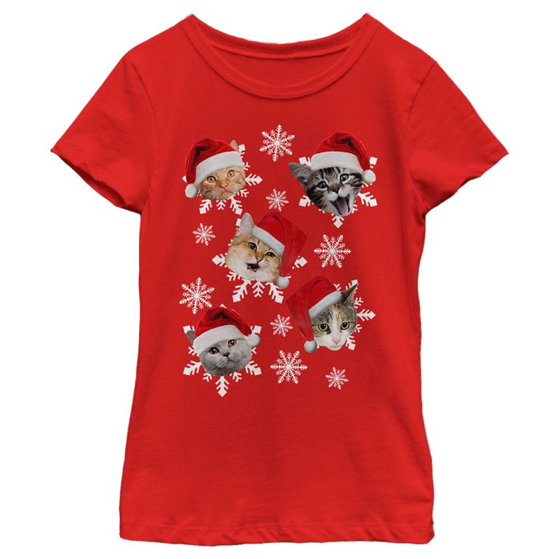Girl's Lost Gods Merry Catmas T-Shirt, 1 of 6