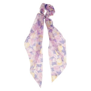 Unique Bargains Stylish Floral Ribbon Hair Elastics Pink Purple 1 Pc - 1 of 4