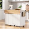 Whisen 55.5" Fluted Kitchen Island, Curved Storage Cart, Rolling Island Table with 2 Drop Leaf, 4 Doors, Spice rack - 2 of 4