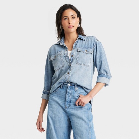 Shops unbuttoned denim shirt