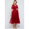 Pinkblush Burgundy Dotted Tulle Smocked Maternity Midi Dress - 3 of 4
